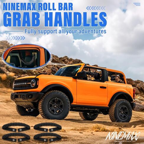Ninemax 4 Pack Roll Bar Bar Handle ، مقابض Paracord Grib متوافقة مع Ford Bronco 2021-2024 الملحقات الداخلية (Orange) in Saudi Arabia
