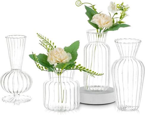 Modern Clear Glass Bud Vase Set: Glasseam 4Pcs Small Mini Flower Centerpieces Vases Handmade Decorative Cute Short Window Corner Home Decor for Wedding Reception Dining Table Single Rose Flowers in Kuwait