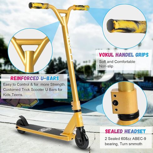 VOKUL Pro Stunt Scooter with Stable Performance - Best Entry Level Trick Freestyle Pro Scooter for Age 6 Up Kids,Boys,Girls(Black/White) in Kuwait