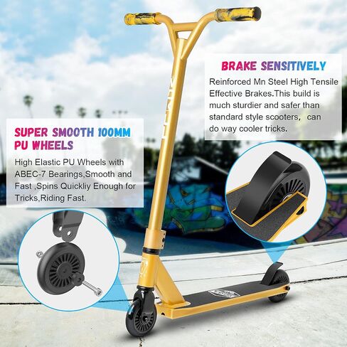 VOKUL Pro Stunt Scooter with Stable Performance - Best Entry Level Trick Freestyle Pro Scooter for Age 6 Up Kids,Boys,Girls(Black/White) in Kuwait