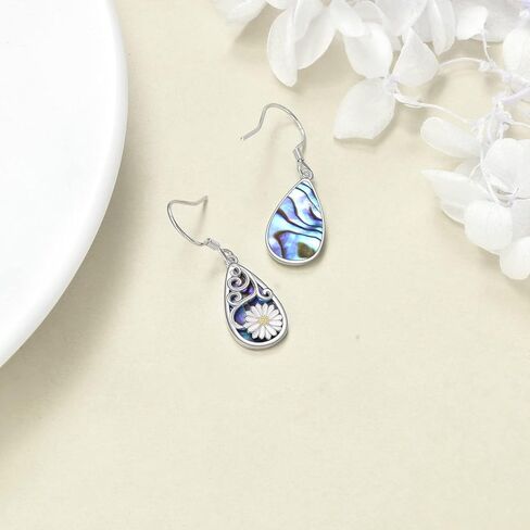 CRMAD Hummingbird/Bee/Leaves/Sunflower/Dragonfly/Rose/Lotus Flower Sterling Silver Filigree Teardrop Earrings Abalone Jewelry Gifts for Women in Kuwait