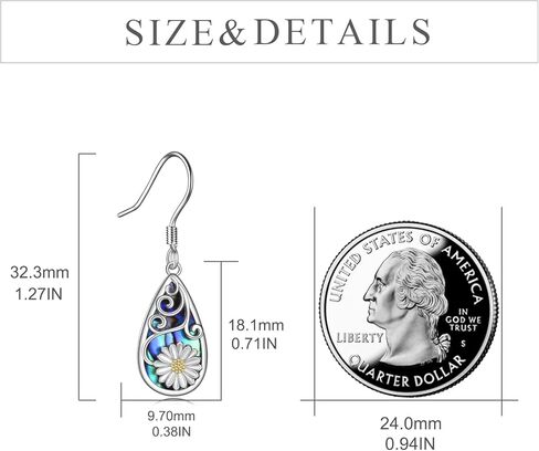 CRMAD Hummingbird/Bee/Leaves/Sunflower/Dragonfly/Rose/Lotus Flower Sterling Silver Filigree Teardrop Earrings Abalone Jewelry Gifts for Women in Kuwait