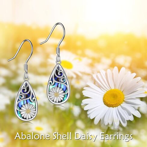 CRMAD Hummingbird/Bee/Leaves/Sunflower/Dragonfly/Rose/Lotus Flower Sterling Silver Filigree Teardrop Earrings Abalone Jewelry Gifts for Women in Kuwait