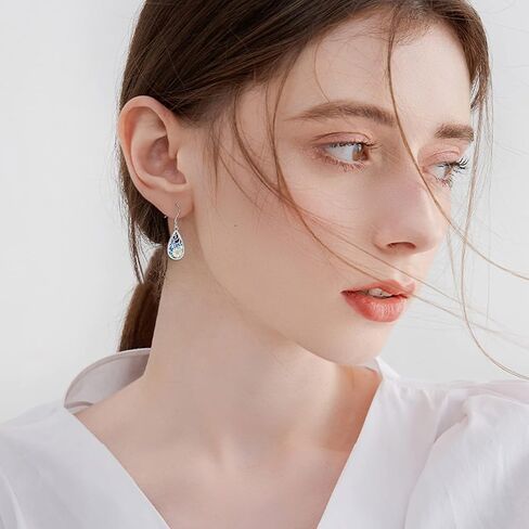 CRMAD Hummingbird/Bee/Leaves/Sunflower/Dragonfly/Rose/Lotus Flower Sterling Silver Filigree Teardrop Earrings Abalone Jewelry Gifts for Women in Kuwait