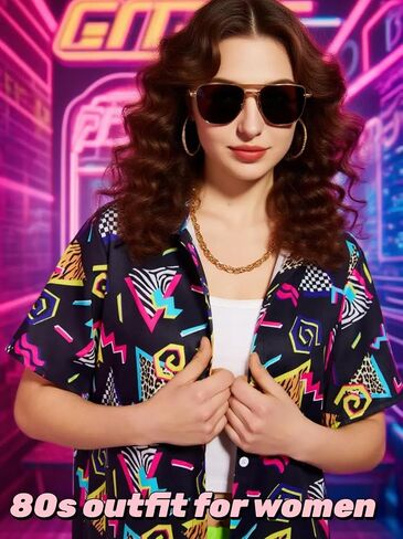 Verceco 80s 90s Outfits for Women Unisex Hip Hop Women Costume Accessory Sets Retro 90s Themed Party Outfits 7PC in Saudi Arabia