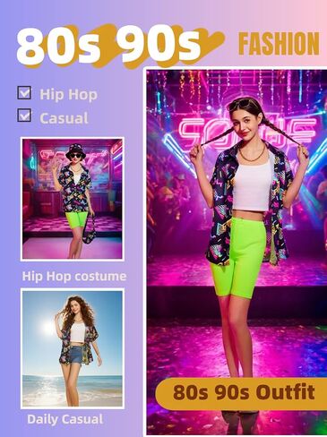 Verceco 80s 90s Outfits for Women Unisex Hip Hop Women Costume Accessory Sets Retro 90s Themed Party Outfits 7PC in Saudi Arabia