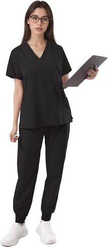SUNME Scrubs for Women Set - Stretchy V-Neck Top & Jogger Pants with 9 Pockets | Women's Scrubs Set in Kuwait