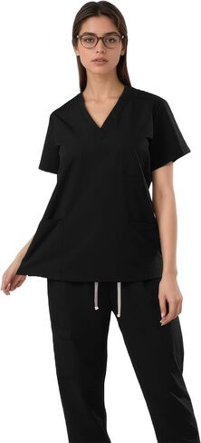 SUNME Scrubs for Women Set - Stretchy V-Neck Top & Jogger Pants with 9 Pockets | Women's Scrubs Set in Kuwait
