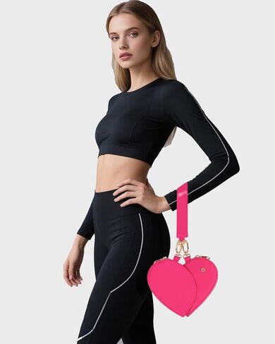 Heart Dual Pouch Lristlet Heart للنساء ، معصم سلسلة المفاتيح الأنيقة ، محفظة محفظة عملة معدنية للتسوق (A-Rose Red) in Kuwait