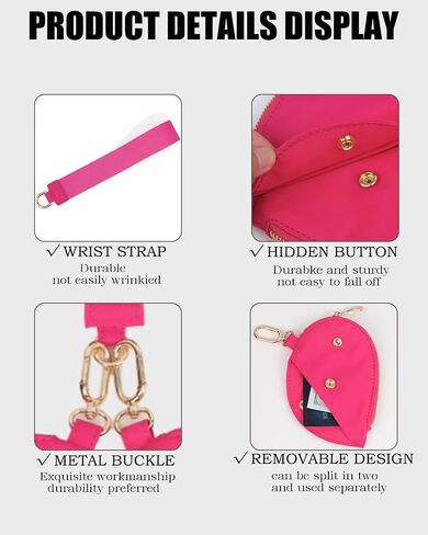 Heart Dual Pouch Lristlet Heart للنساء ، معصم سلسلة المفاتيح الأنيقة ، محفظة محفظة عملة معدنية للتسوق (A-Rose Red) in Kuwait