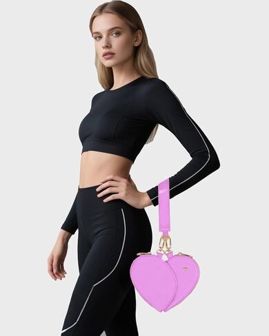 Heart Dual Pouch Lristlet Heart للنساء ، معصم سلسلة المفاتيح الأنيقة ، محفظة محفظة عملة معدنية للتسوق (A-Rose Red) in Kuwait