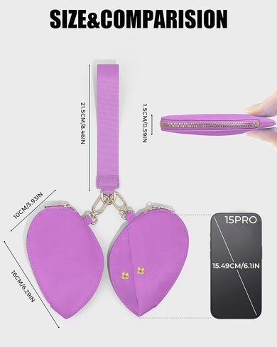 Heart Dual Pouch Lristlet Heart للنساء ، معصم سلسلة المفاتيح الأنيقة ، محفظة محفظة عملة معدنية للتسوق (A-Rose Red) in Kuwait