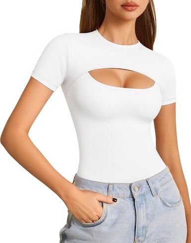 قمصان نسائية من ALGALAROUND ذات تصميم مقصوص وأكمام طويلة ورقبة دائرية وقصة ضيقة in Kuwait