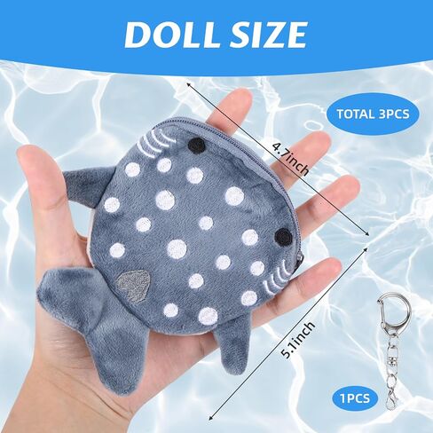 3 PCS Whale Shark Coin Purse, Kawaii Whale Wallet Zipper Shark Wallet, Small Embroidered Fish Marine Animal Coin Purse for Women for Keychain, Holds Coins, Lipstick, Keys in Saudi Arabia