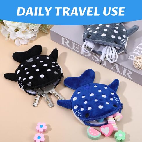 3 PCS Whale Shark Coin Purse, Kawaii Whale Wallet Zipper Shark Wallet, Small Embroidered Fish Marine Animal Coin Purse for Women for Keychain, Holds Coins, Lipstick, Keys in Saudi Arabia