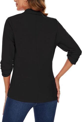 MINTLIMIT Womens Casual Blazer 3/4 Ruched Sleeve Open Front Cardigan Work Office Blazers Suit Jackets with Zipper Pockets in Saudi Arabia