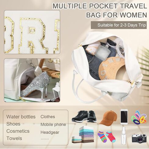 2 Pcs Wedding Weekender Bag Bride Groom Duffle Bag Chenille Letter Patch Travel Bag for Bridal Shower Honeymoon Gift(BRIDE) in Saudi Arabia