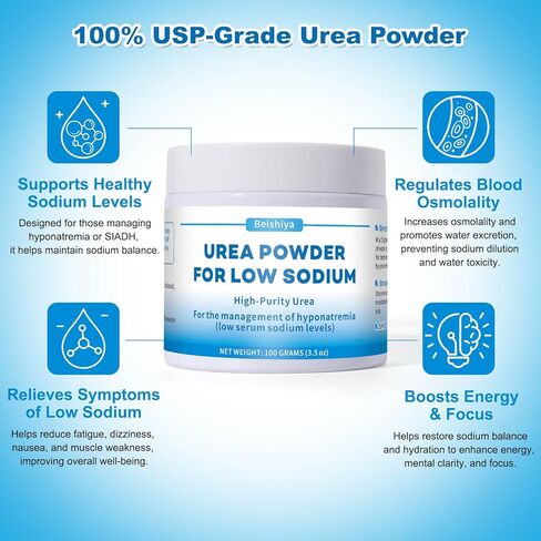 مسحوق اليوريا لانخفاض الصوديوم - 100 جرام طعام طبي لنقص صوديوم الدم و SIADH | مسحوق اليوريا عالي النقاء في USP-يدعم مستويات صحية صحية | من السهل الهضم ، النكهة المنعشة الطبيعية in Kuwait