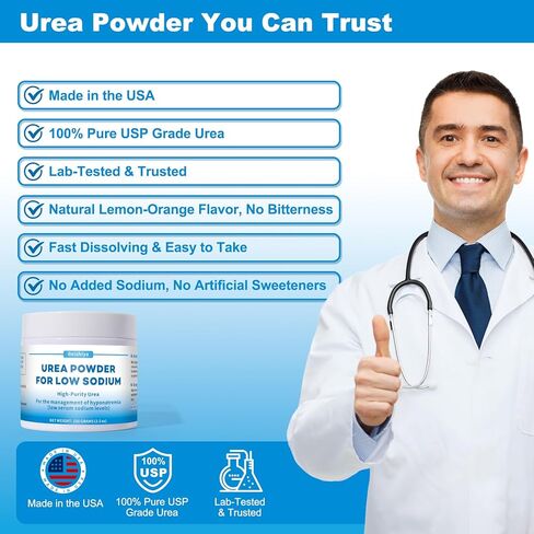 مسحوق اليوريا لانخفاض الصوديوم - 100 جرام طعام طبي لنقص صوديوم الدم و SIADH | مسحوق اليوريا عالي النقاء في USP-يدعم مستويات صحية صحية | من السهل الهضم ، النكهة المنعشة الطبيعية in Kuwait