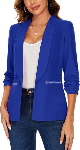 Mintlimit Womens Disual Blazer 3/4 Ruched Sleeve Open Cardigan Work Office Suiters Stup in Saudi Arabia