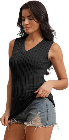 Tank Top for Women V Neck Summer T Shirts Outfits Sleeveless Sweater Tops for Women 2025 Casual Trendy Loose Fit Clothes in Saudi Arabia