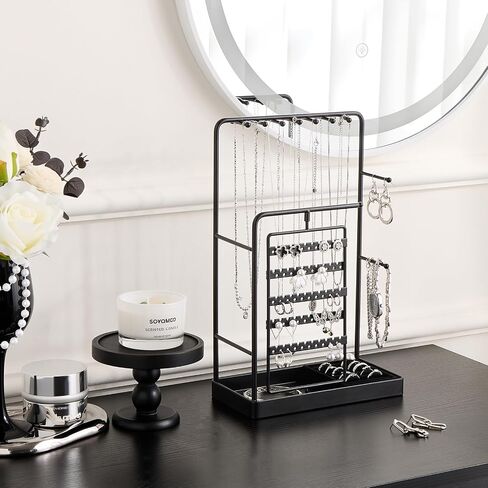 ProCase Jewelry Stand Holder Organizer and Storage, Jewelry Display Stand Tower Rack with Velvet Ring Tray, Rotating Earring Display Hanging, Bracelet Necklace Holder, Gifts for Women Girls -Gold in Saudi Arabia