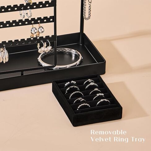 ProCase Jewelry Stand Holder Organizer and Storage, Jewelry Display Stand Tower Rack with Velvet Ring Tray, Rotating Earring Display Hanging, Bracelet Necklace Holder, Gifts for Women Girls -Gold in Saudi Arabia