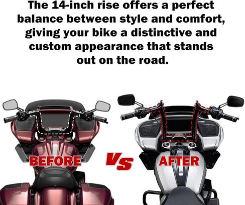 14 "" Rise Hools Handlebar 1-1/2 "" Bar Diameter Bar متوافق مع Harley Touring 121 2023 CVO Road Glide ، 2024 Road Glide Fltrx (Hoosers) in Kuwait