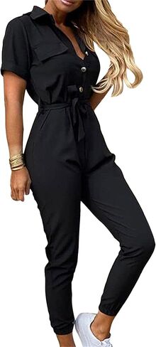 Women's Long Pants Outfits Sexy Summer Jumpsuits Bodycon Belted Romper in Saudi Arabia