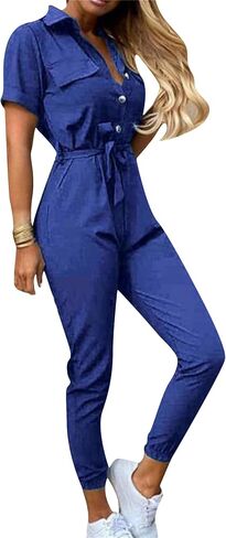 Women's Long Pants Outfits Sexy Summer Jumpsuits Bodycon Belted Romper in Saudi Arabia