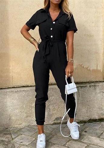 Women's Long Pants Outfits Sexy Summer Jumpsuits Bodycon Belted Romper in Saudi Arabia