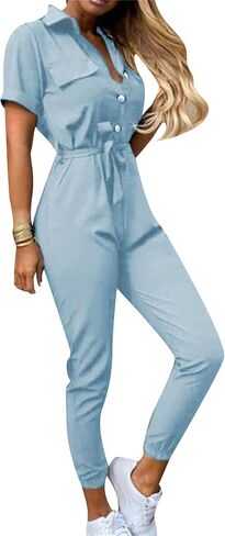 Women's Long Pants Outfits Sexy Summer Jumpsuits Bodycon Belted Romper in Saudi Arabia
