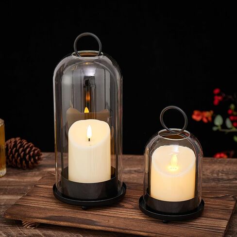 Hurricane Metal & Glass Candle Holder Gold Set of 2, Decorative Candlestick Pillar Candle Holder with Clear Glass for Wedding Party Christmas Holiday Dining Table Centerpiece Lanter in Kuwait