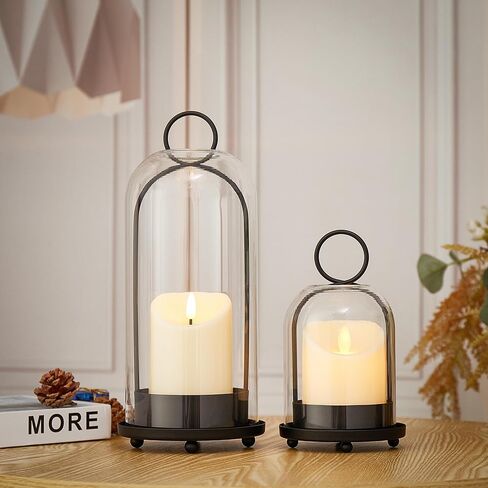 Hurricane Metal & Glass Candle Holder Gold Set of 2, Decorative Candlestick Pillar Candle Holder with Clear Glass for Wedding Party Christmas Holiday Dining Table Centerpiece Lanter in Kuwait