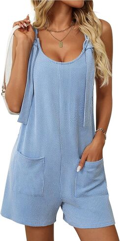 Summer Romper for Women Beach Vacation Casual Shorts Jumpsuits Loose Fit Trendy Striped Sleeveless Overalls in Saudi Arabia
