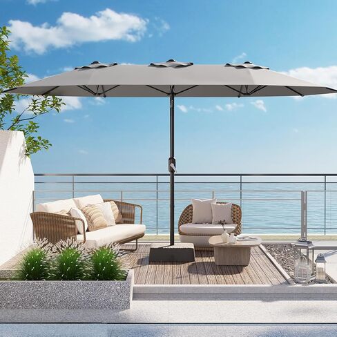 15ft Large Patio Umbrella With Base - Outdoor Double-Sided Market Umbrella, Crank Handle for Easy Opening, Durable & Stylish Design, UV Protection for Sun Safety, Perfect for Patio Tables & Poolside in Saudi Arabia