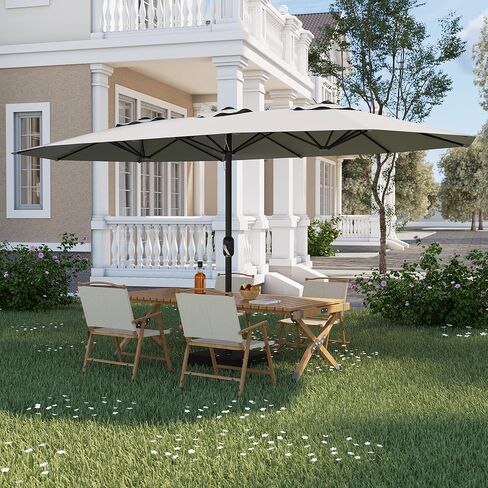 15ft Large Patio Umbrella With Base - Outdoor Double-Sided Market Umbrella, Crank Handle for Easy Opening, Durable & Stylish Design, UV Protection for Sun Safety, Perfect for Patio Tables & Poolside in Saudi Arabia