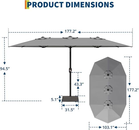15ft Large Patio Umbrella With Base - Outdoor Double-Sided Market Umbrella, Crank Handle for Easy Opening, Durable & Stylish Design, UV Protection for Sun Safety, Perfect for Patio Tables & Poolside in Saudi Arabia