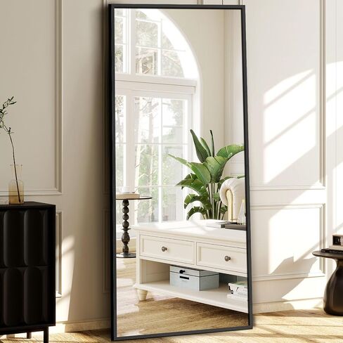 Large Size Full Length Mirror with Stand, 71"x32" Full Body Floor Mirror Standing Hanging or Leaning Wall, Aluminum Alloy Thin Frame for Bedroom, Black in Saudi Arabia