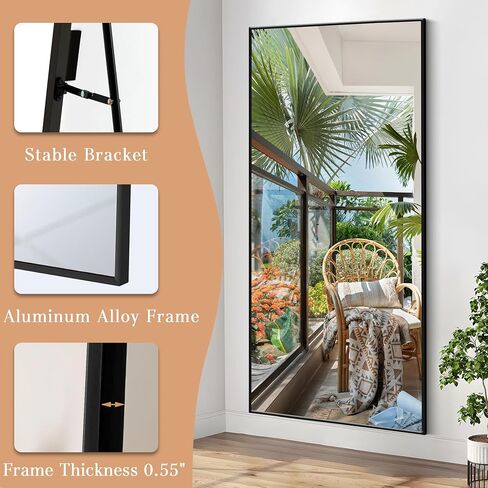 Large Size Full Length Mirror with Stand, 71"x32" Full Body Floor Mirror Standing Hanging or Leaning Wall, Aluminum Alloy Thin Frame for Bedroom, Black in Saudi Arabia