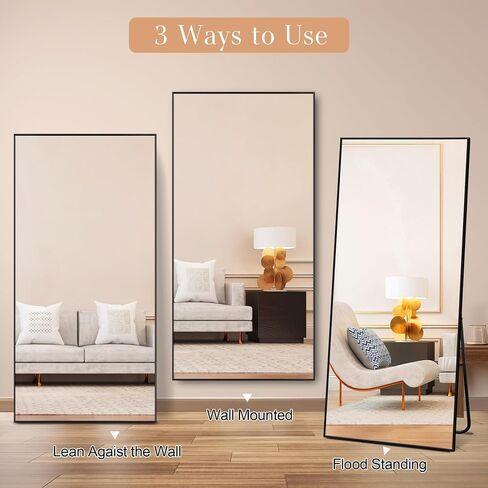 Large Size Full Length Mirror with Stand, 71"x32" Full Body Floor Mirror Standing Hanging or Leaning Wall, Aluminum Alloy Thin Frame for Bedroom, Black in Saudi Arabia