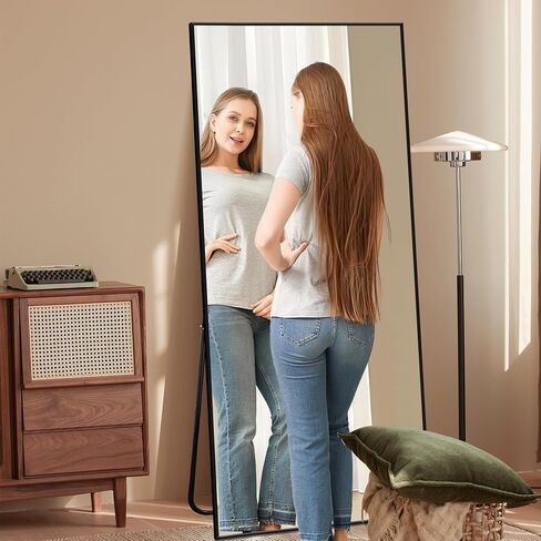 Large Size Full Length Mirror with Stand, 71"x32" Full Body Floor Mirror Standing Hanging or Leaning Wall, Aluminum Alloy Thin Frame for Bedroom, Black in Saudi Arabia