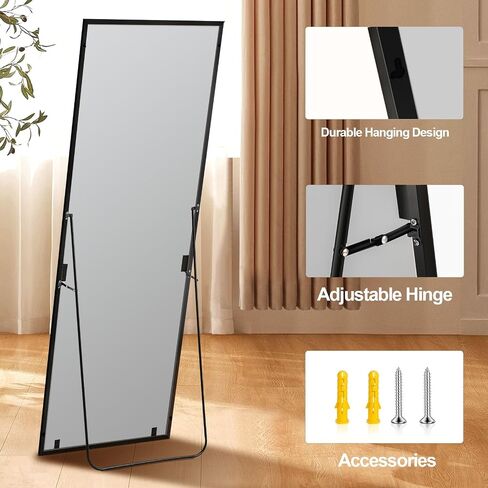 Large Size Full Length Mirror with Stand, 71"x32" Full Body Floor Mirror Standing Hanging or Leaning Wall, Aluminum Alloy Thin Frame for Bedroom, Black in Saudi Arabia