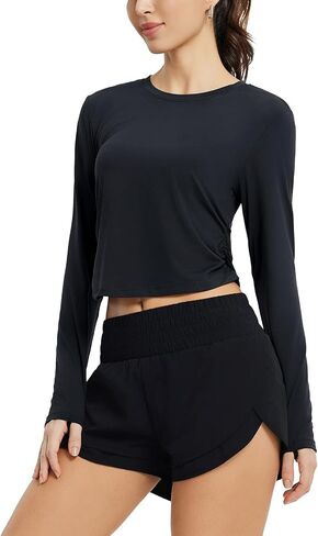 baleaf Women's Long Sleeve Workout Tops Lightweight Athletic Running Shirts Soft Casual Gym Sports T-Shirt Thumb Loop in Saudi Arabia