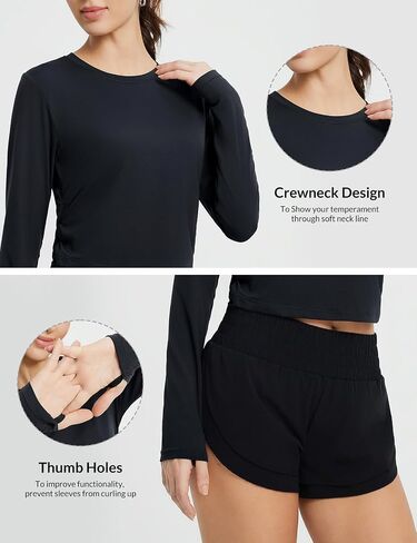 baleaf Women's Long Sleeve Workout Tops Lightweight Athletic Running Shirts Soft Casual Gym Sports T-Shirt Thumb Loop in Saudi Arabia