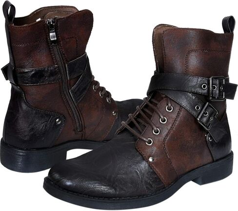 ELONG Men's Punk Rock Goth Elmo Ankle Boots Zip Biker Leather Buckle in Saudi Arabia