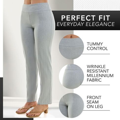 Zac & Rachel Women's Millennium Fabric Pull-On Slim Leg Pant, Heathered Cream, 12 in Kuwait