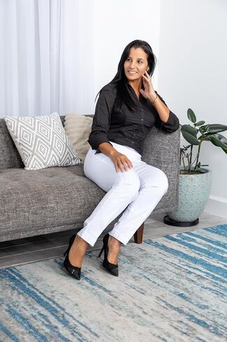 Zac & Rachel Women's Millennium Fabric Pull-On Slim Leg Pant, Heathered Cream, 12 in Kuwait