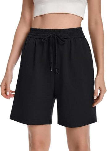 Womens Athletic Sweat Shorts Drawstring High Waisted Short Baggy Lounge Cotton Long Bermuda Shorts with Pockets in Kuwait
