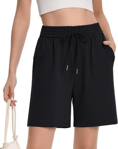 Womens Athletic Sweat Shorts Drawstring High Waisted Short Baggy Lounge Cotton Long Bermuda Shorts with Pockets in Kuwait